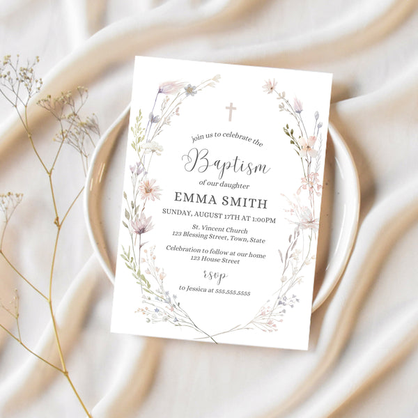 Baby Girl Baptism Invitation| Baptism Invitation Template | Ollie + Hank