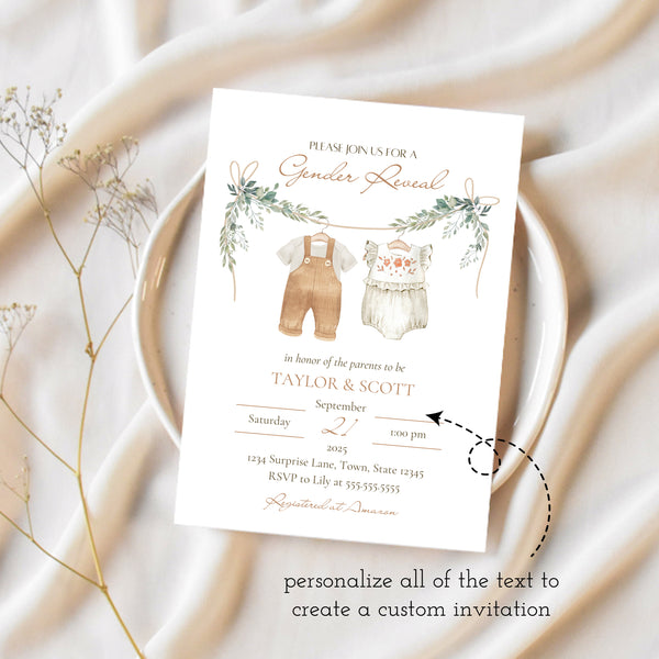 Gender Reveal Invitation | Boho Baby Shower Invitation | Ollie + Hank