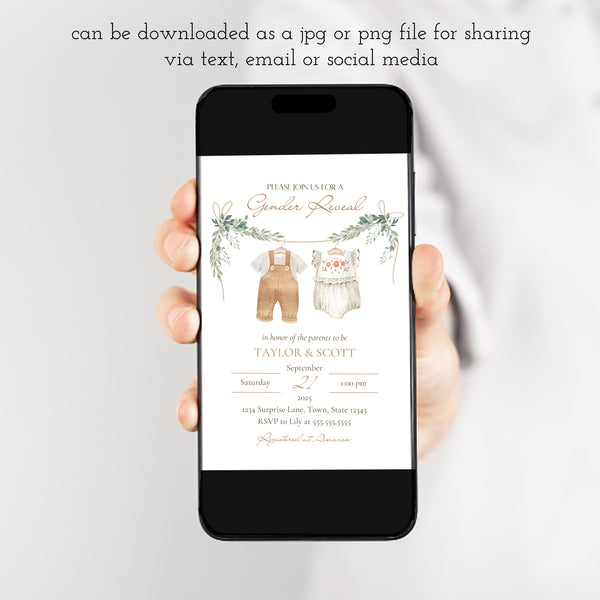 Gender Reveal Invitation | Boho Baby Shower Invitation | Ollie + Hank