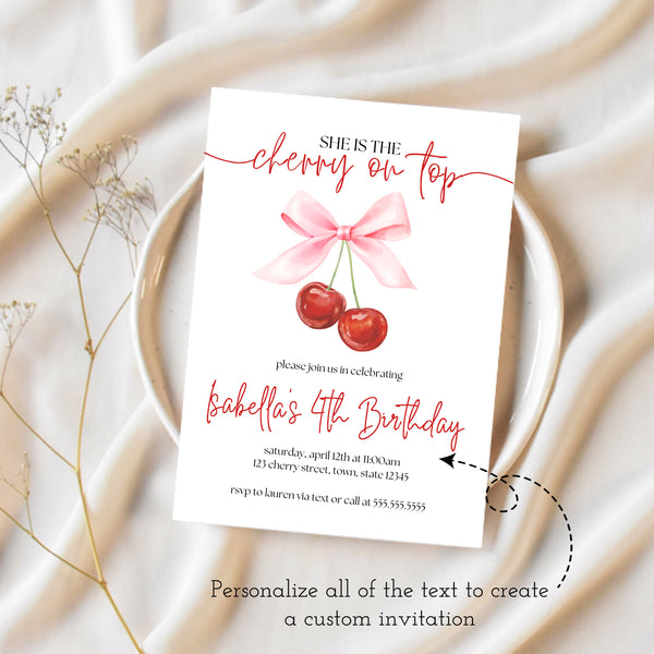 Cherry Birthday Party Theme | Cherry On Top Invitation | Ollie + Hank