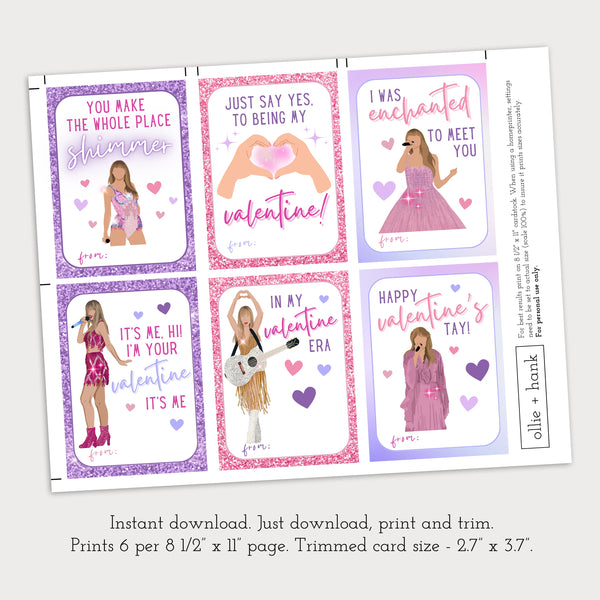 Taylor Swift Valentines Day Cards | Classroom Valentines Card | Ollie + Hank