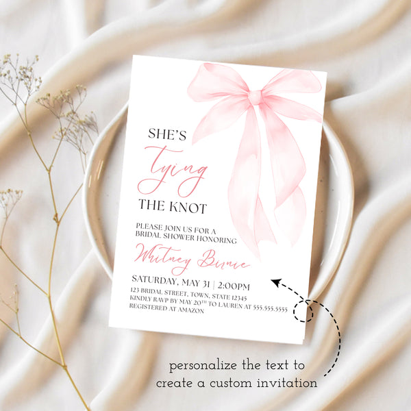 She's Tying The Knot Bridal Shower | Coquette Pink Bow Invitation | Ollie + Hank