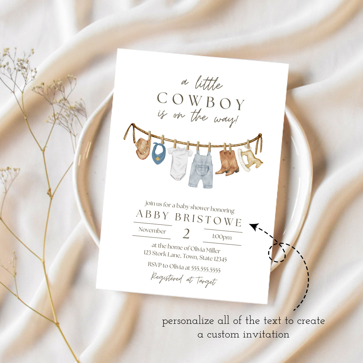 Cowboy Baby Shower Invitations Ollie Hank - Main Image
