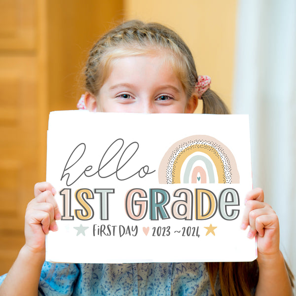 First Day Of First Grade Sign | | Boho Rainbow School Signs | Ollie + Hank