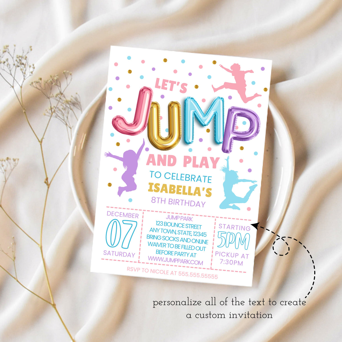 Trampoline Park Birthday Party | Jump Birthday Invitation | Ollie + Hank for Free Printable Jump Party Invitations