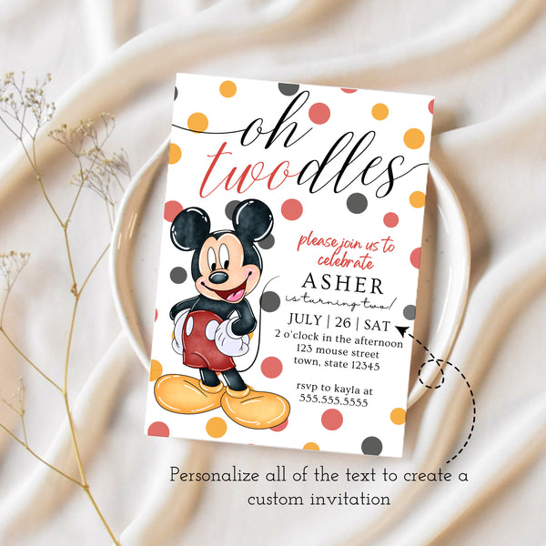 Oh Twodles Birthday Invitation | Mickey Mouse Birthday Invitation | Ollie + Hank