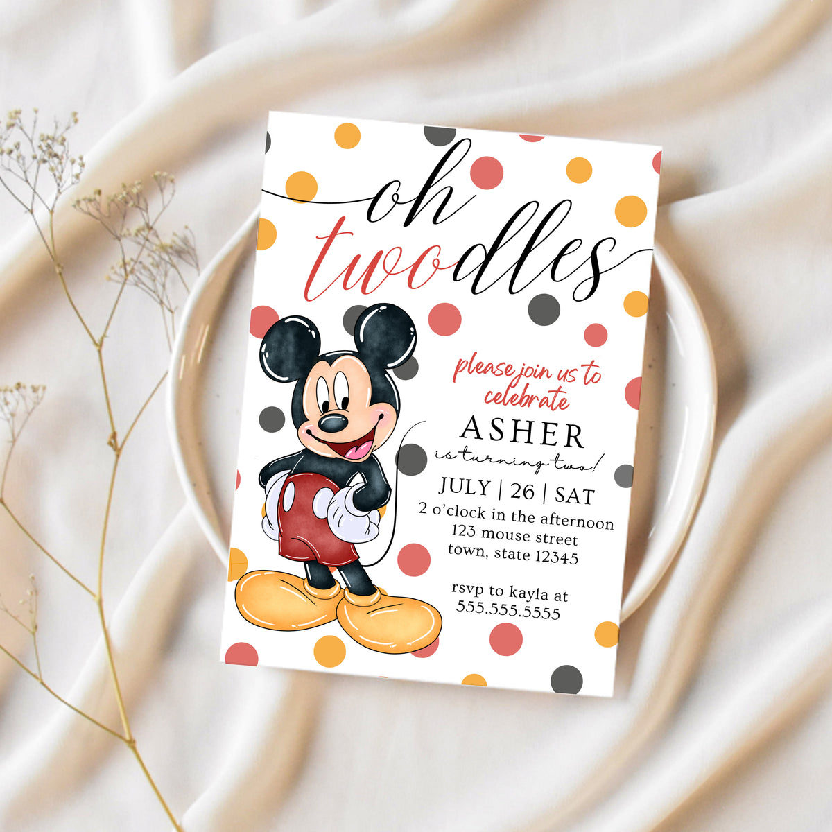 Oh Twodles Birthday Invitation | Mickey Mouse Birthday Invitation, image size:1200x1200