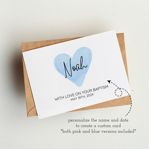 Baptism Card Printable | Personalised Baptism Card | Ollie + Hank
