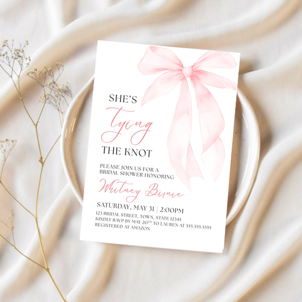 She's Tying The Knot Bridal Shower | Coquette Pink Bow Invitation | Ollie + Hank