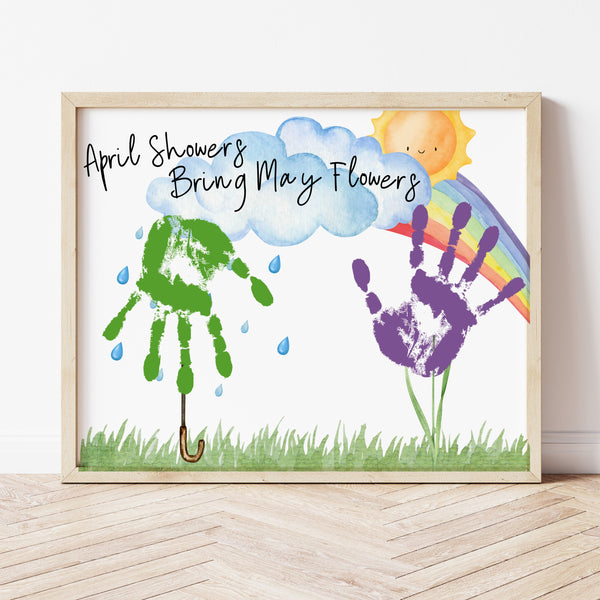 Spring Handprint Art | April Showers Bring May Flowers Craft | Ollie + Hank
