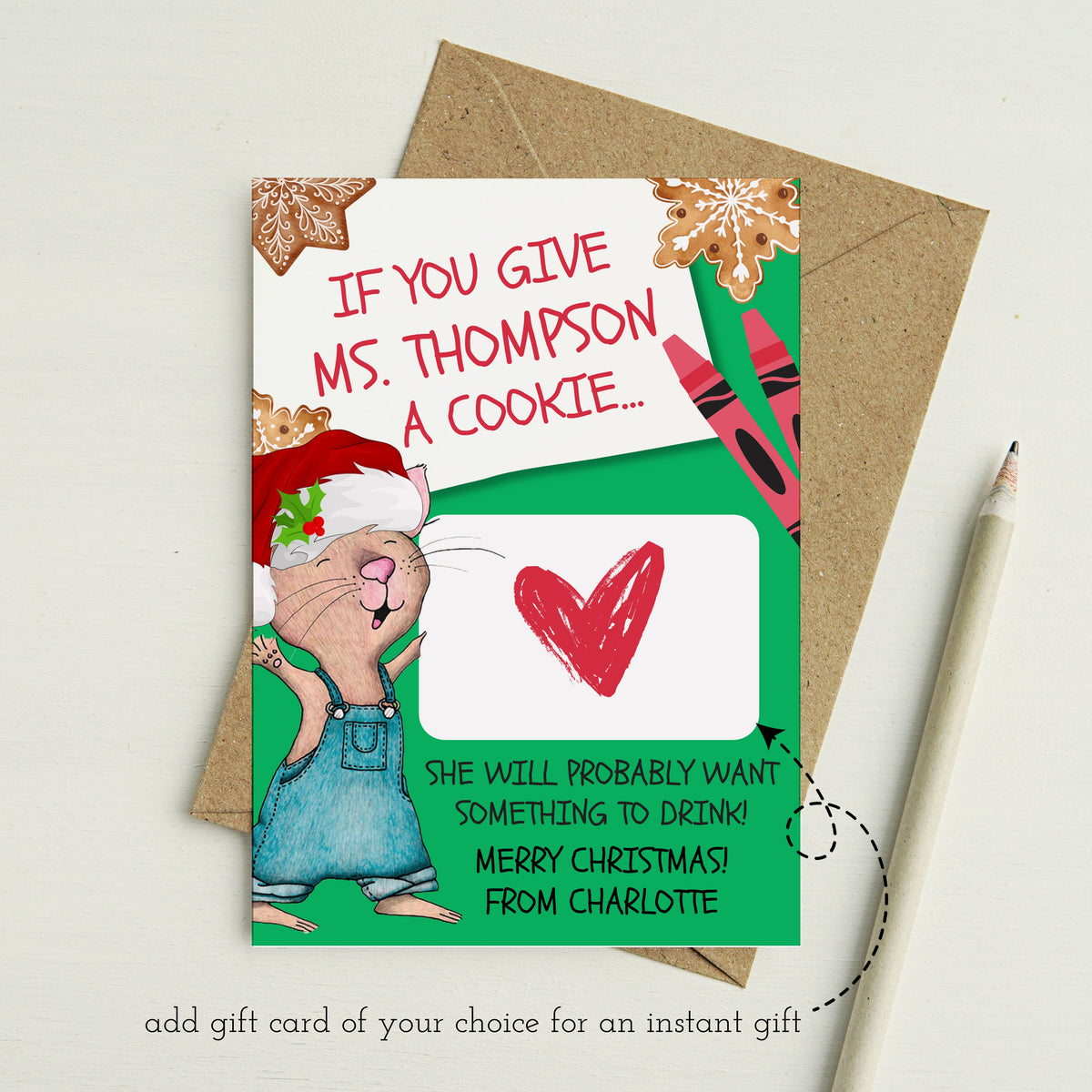 Christmas Card For Daycare Teacher | Teacher Gift Card Holder | Ollie + Hank for If You Give A Teacher A Cookie Printable Free