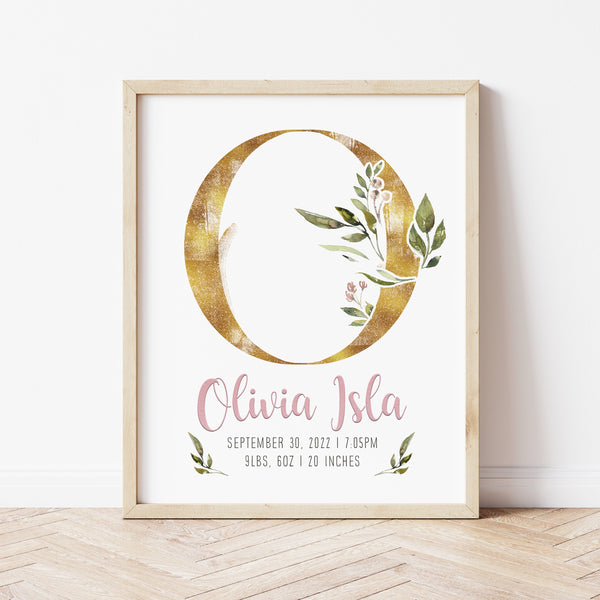 Baby Name Print | Gold Monogram Print | Ollie + Hank