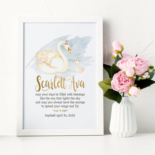 Baptism Gift Girl | Swan Blessing Print | Ollie + Hank