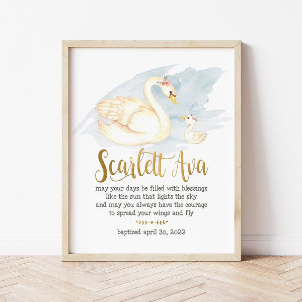 Baptism Gifts For Girls | Swan Blessing Print | Ollie + Hank