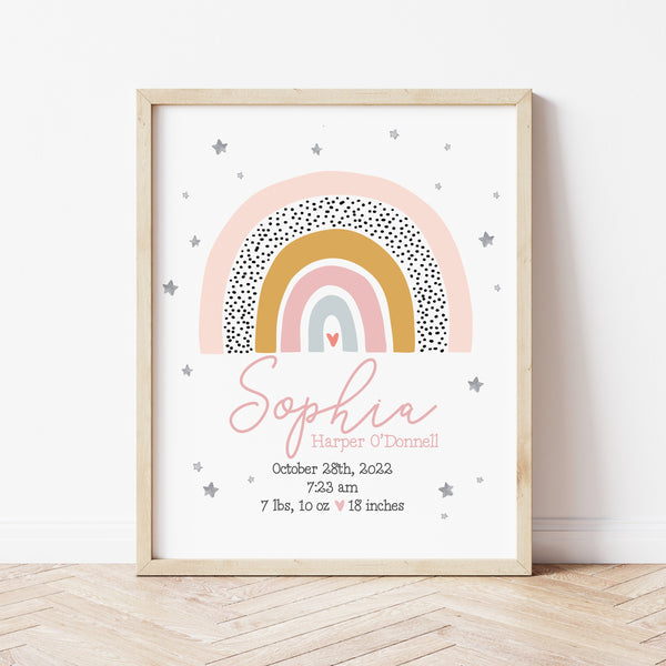 Birth Details Print | Rainbow Nursery Print | Ollie + Hank