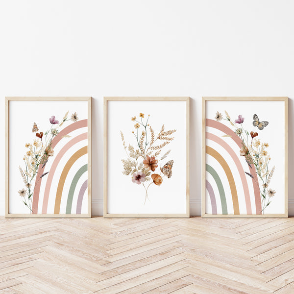 Boho Rainbow Nursery Decor | Wildflower Wall Art | Ollie + Hank