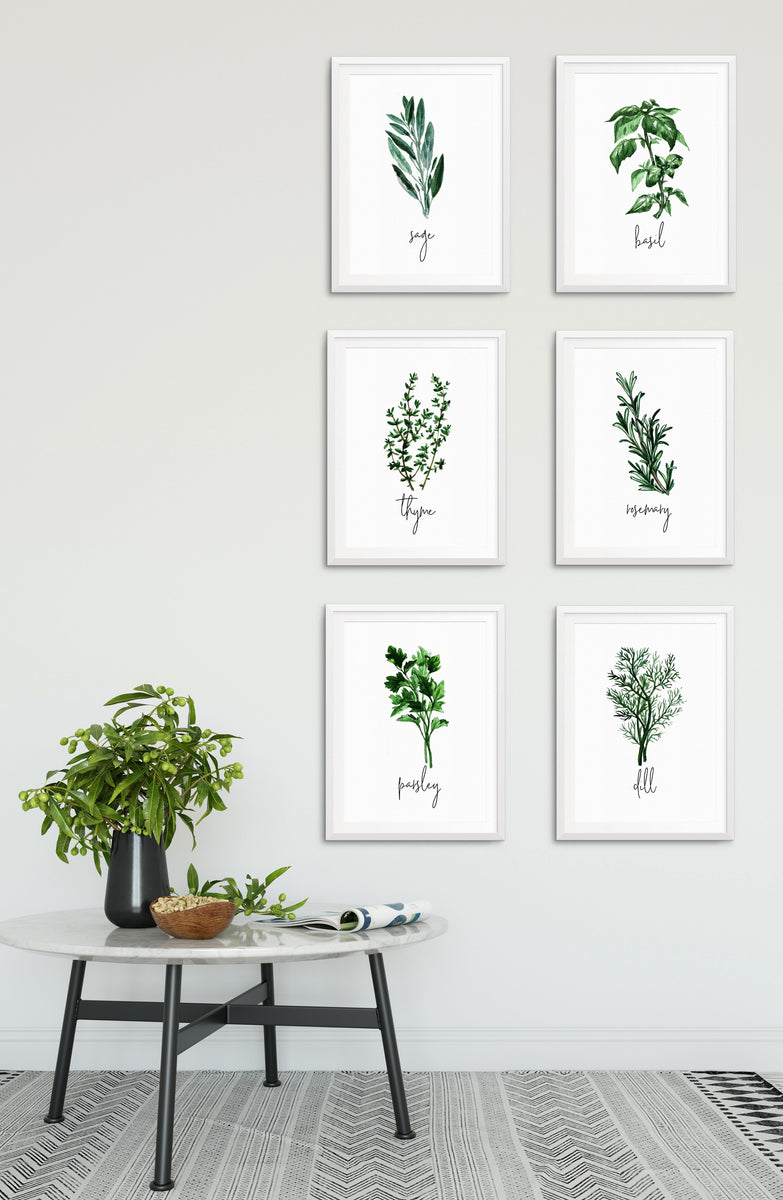 Herbs Set of 4 Watercolor Painting, Kitchen Prints, Sage Thyme