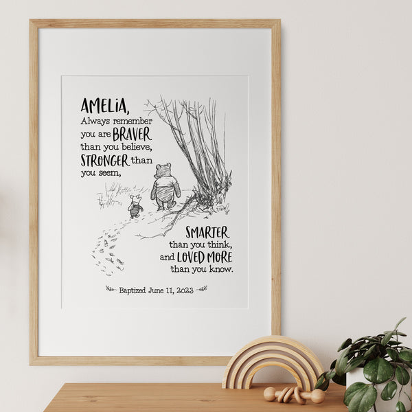 Winnie The Pooh Christening Gifts | Braver Than You Believe Quote | Ollie + Hank