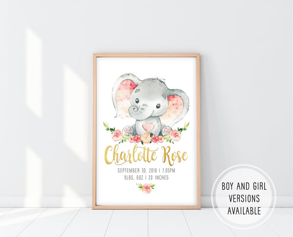 Elephant Nursery Art Girl Pink | Elephant Nursery Decor | Ollie + Hank