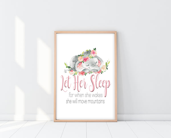 Elephant Nursery Decor | Let Her Sleep For When She Wakes Print | Ollie + Hank