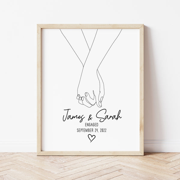 Engagement Gift To Friend | Holding Hands Line Art | Ollie + Hank