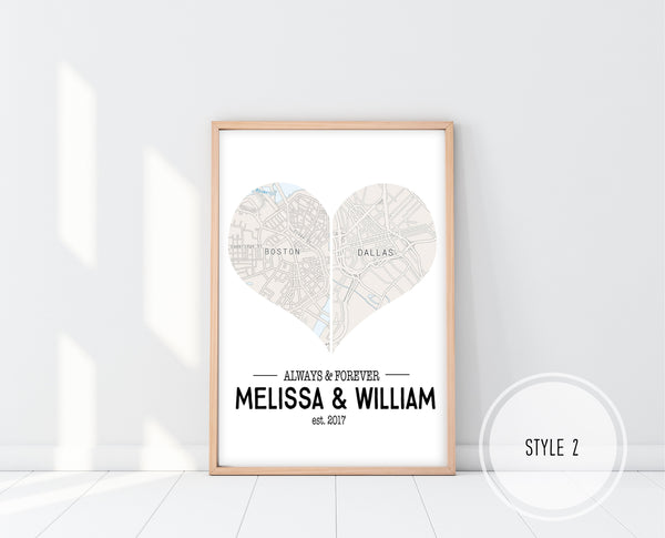 First Anniversary Gifts | Heart Map Print | Ollie + Hank