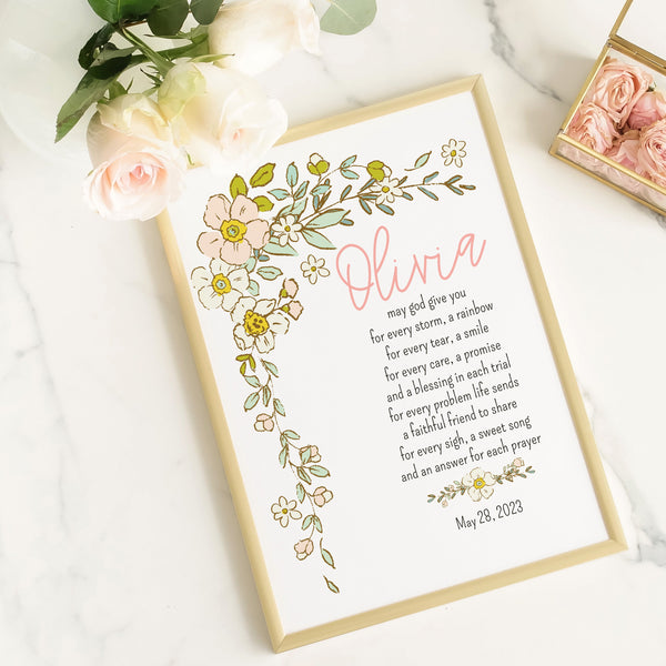 First Communion Gifts For Goddaughter | Floral Blessing Print | Ollie + Hank