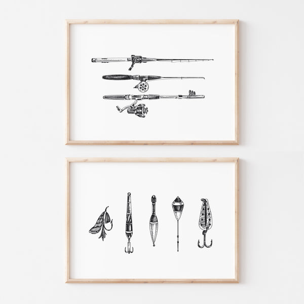 Fishing Wall Art | Rod And Tackle Print Set | Ollie + Hank