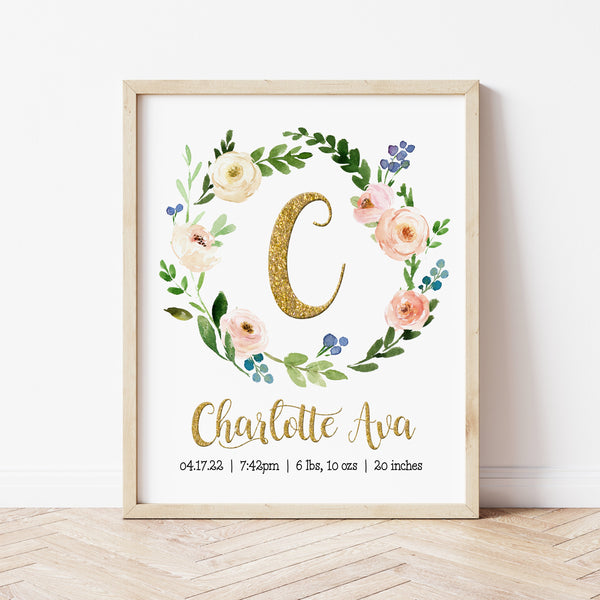 Floral Nursery Decor | Boho Floral Name Print | Ollie + Hank