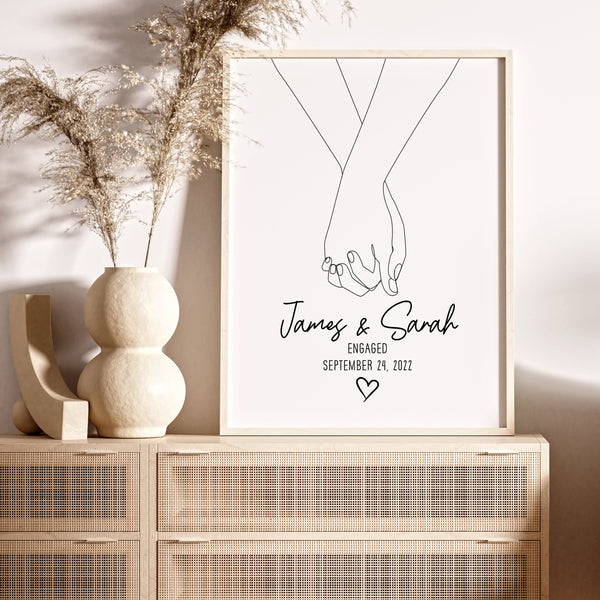 Engagement Gift To Friend | Holding Hands Line Art | Ollie + Hank