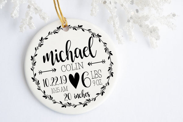 New Baby Ornament | Rustic Birth Stats Ornament | Ollie + Hank