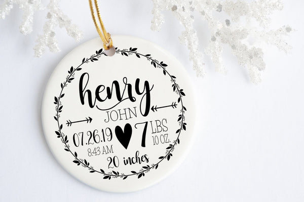 Newborn Baby Ornaments | Rustic Baby Stats Ornament | Ollie + Hank