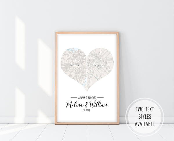 Personalized Wedding Gifts | Heart Map Print | Ollie + Hank