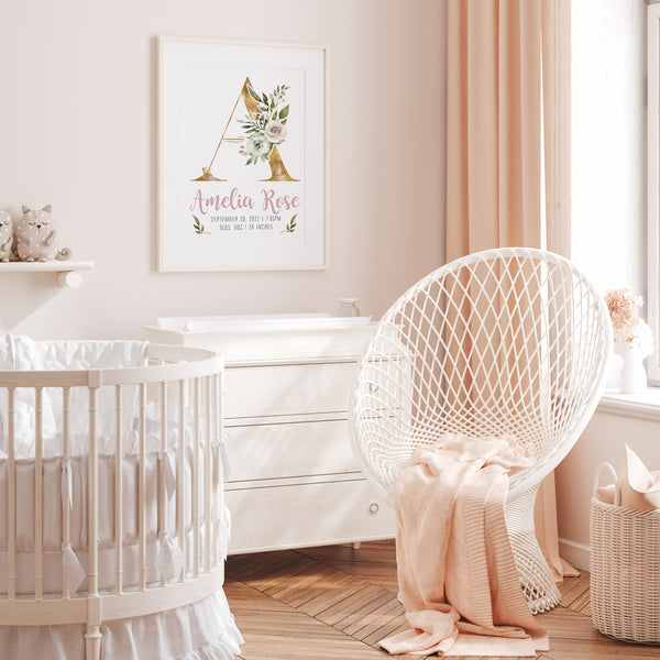 Personalized Nursery Wall Art | Gold Monogram Print | Ollie + Hank