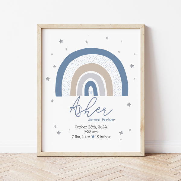 Birth Details Print | Rainbow Nursery Print | Ollie + Hank