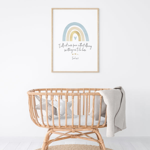 Rainbow Nursery Theme | Isaiah 66:9 Print | Ollie + Hank
