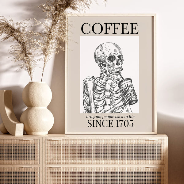 Coffee Bar Wall Decor | Skeleton With Coffee Print | Ollie + Hank