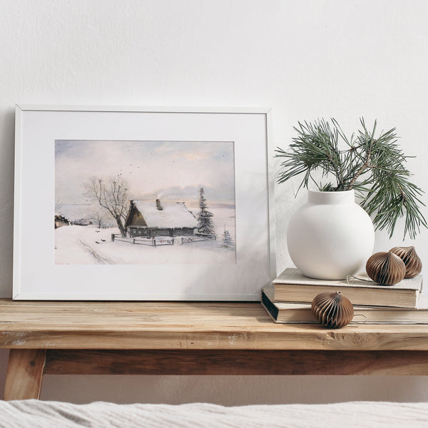 Winter Cabin Painting | Snowy Cottage Print | Ollie + Hank