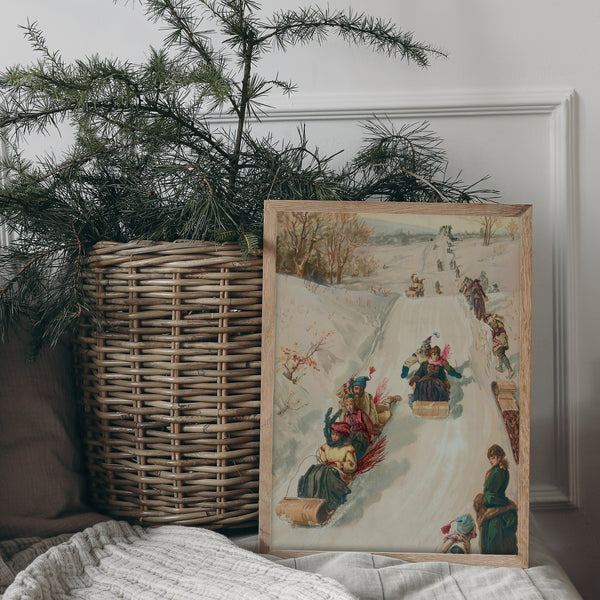 Winter Scene Wall Art | Tobogganing | Ollie + Hank