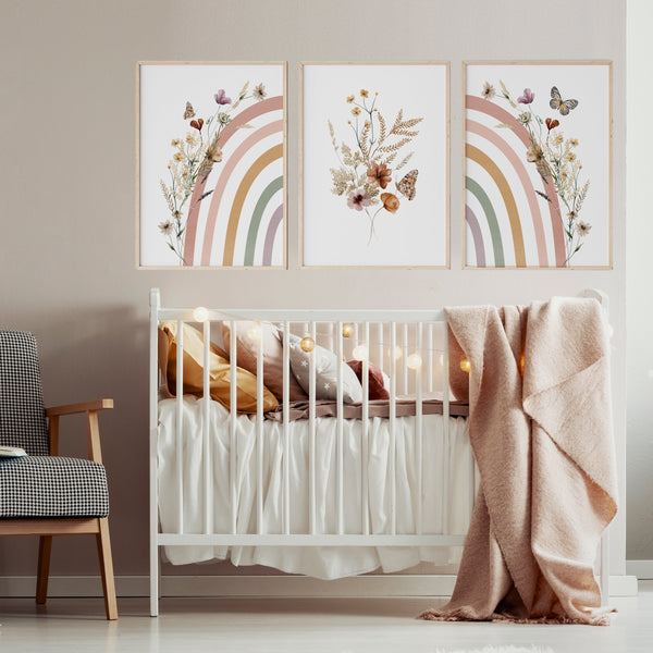 Boho Rainbow Nursery Decor | Wildflower Wall Art | Ollie + Hank