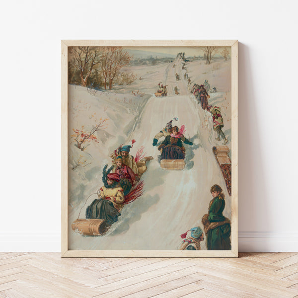 Winter Scene Wall Art | Tobogganing | Ollie + Hank