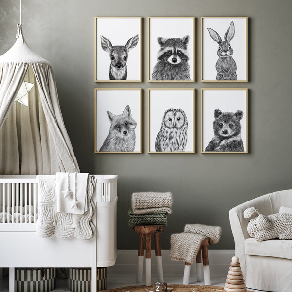 Woodland Nursery Prints | Woodland Baby Animals Collection | Ollie + Hank