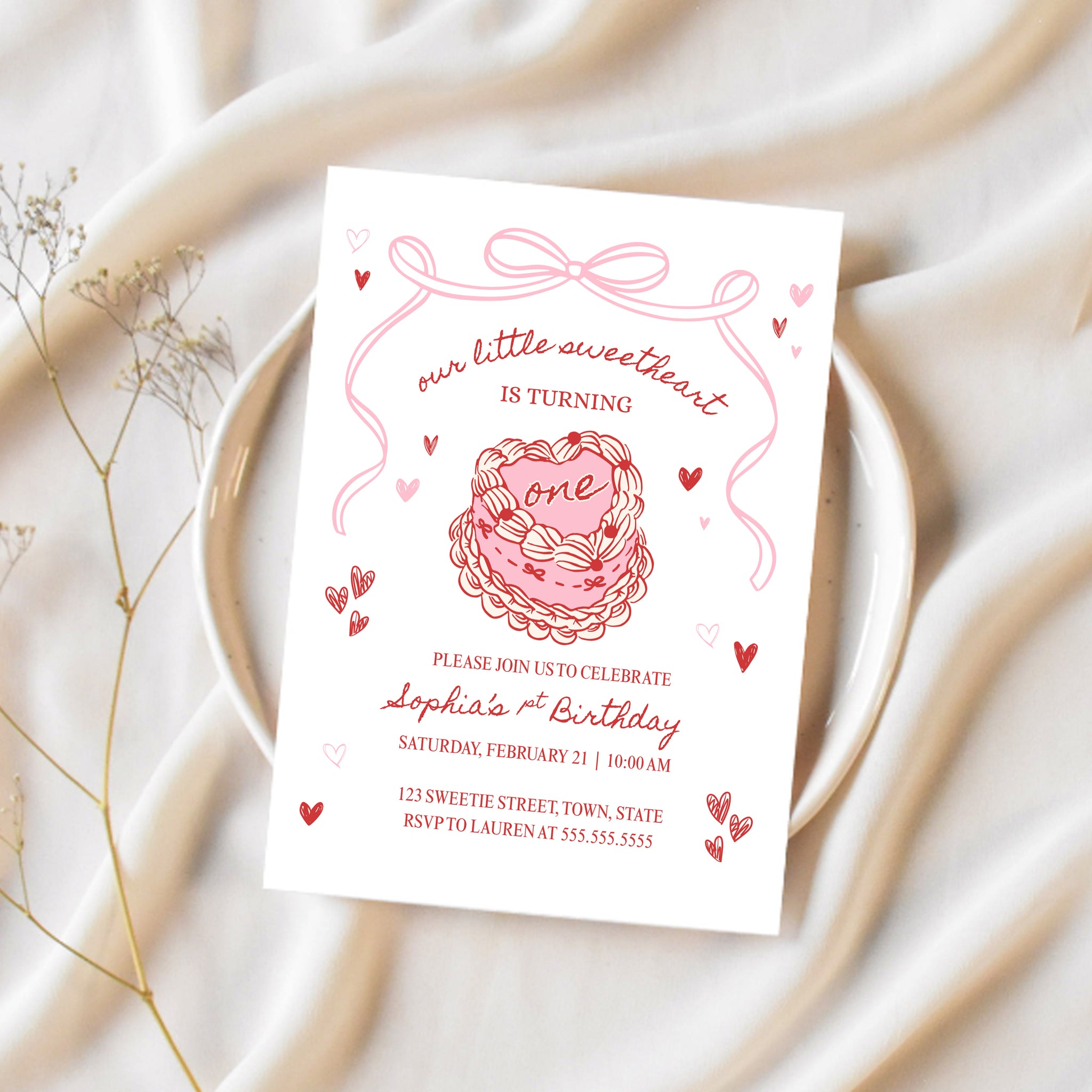 1st Birthday Invitation Card | Our Little Sweetheart Is Turning One | Ollie + Hank