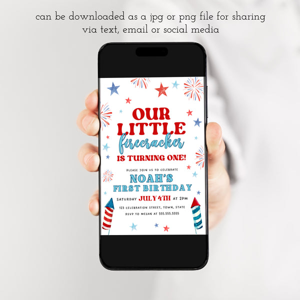 Little Firecracker First Birthday Invitation | 4th Of July Birthday | Ollie + Hank