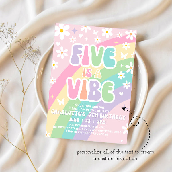 Five Is A Vibe Birthday | 5th Birthday Invitation | Ollie + Hank