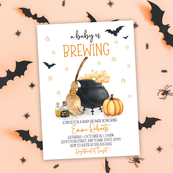 Halloween Baby Shower Invitations | A Baby Is Brewing | Ollie + Hank