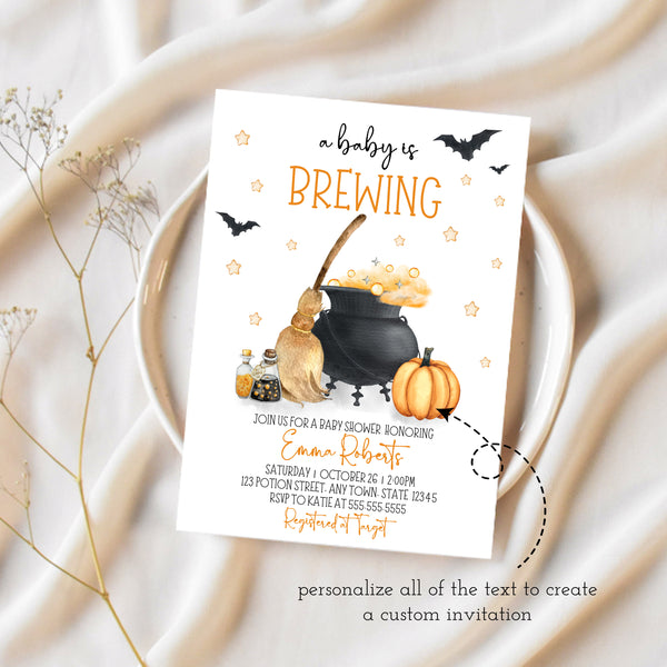 Halloween Baby Shower Invitations | A Baby Is Brewing | Ollie + Hank