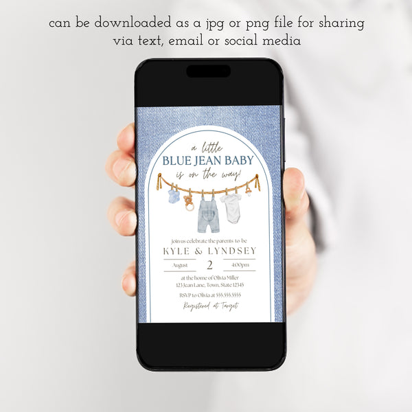 Blue Jean Baby Shower Invitation | A Blue Jean Baby Is On The Way | Ollie + Hank