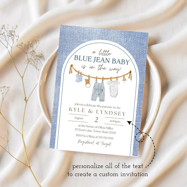 Blue Jean Baby Shower Invitation | A Blue Jean Baby Is On The Way | Ollie + Hank