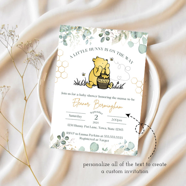 Winnie The Pooh Invitation Template | A Little Honey Is On The Way | Ollie + Hank